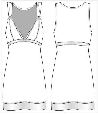 Düzenlenebilir vektör dosyası, ön ve arka plan görünümündeki kadınlar için gece giysisinin düz çizimi