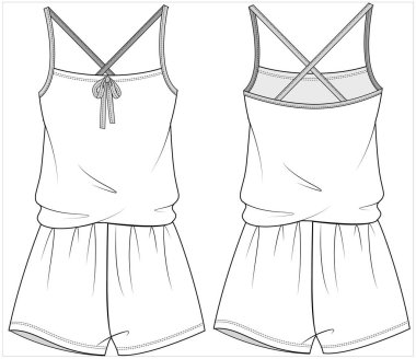 Düzenlenebilir vektör dosyası, ön ve arka görünümde kadın oyun giysisi