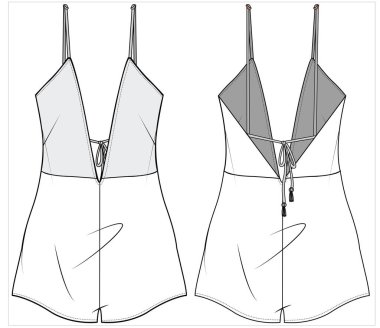 Düzenlenebilir vektör dosyası, ön ve arka görünümde kadın oyun giysisi