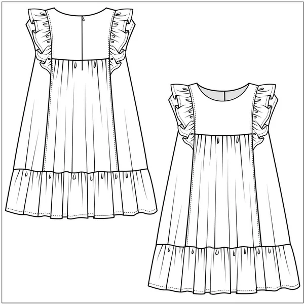 フロントとバックビューのドレスのためにティーン女の子と子供女の子のために編集可能なベクトル — ストックベクタ