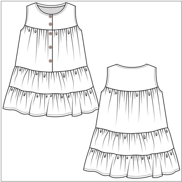 フロントとバックビューのドレスのためにティーン女の子と子供女の子のために編集可能なベクトル — ストックベクタ