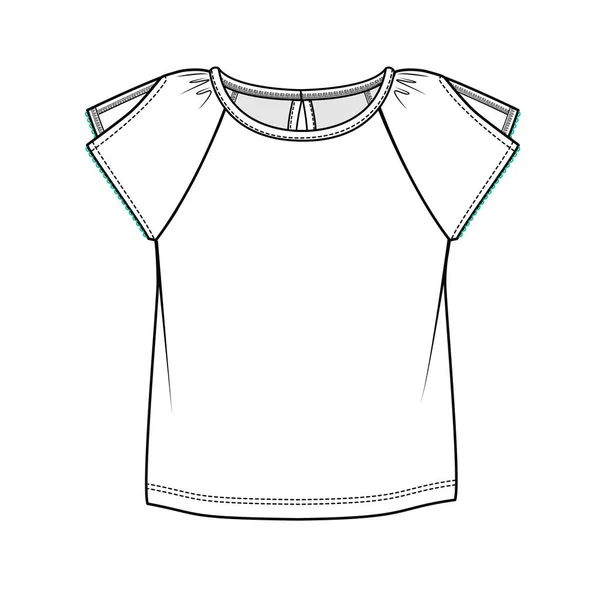 Flat Sketch Raglan Sleeves Graphic Tee Shirt Editable Vector File — Stock Vector