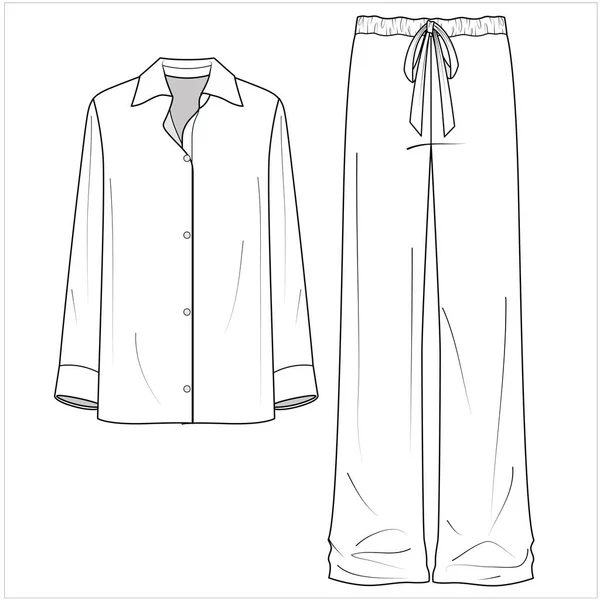 Camisa Mangas Compridas Pijama Queimado Esboço Plano Roupa Noite Para — Vetor de Stock