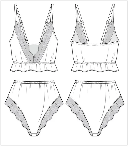 Women Cami Top Shorts Nightwear Set Women Editable Vector File — Stock Vector
