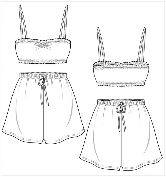 Women Cami Top Shorts Nightwear Set Women Editable Vector File — Stock Vector