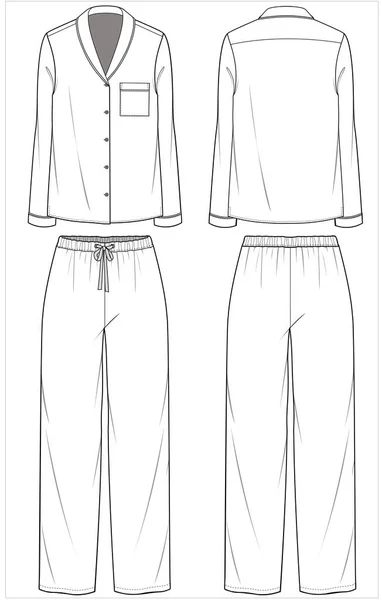 Collar Long Sleeves Top Wide Leg Bottom Matching Pajama Set — Stock Vector