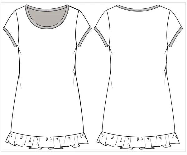 Flat Sketch Nightwear Slip Women Editable Vector File Front Back — Stock Vector