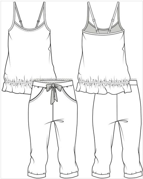 Kvinnor Tank Och Capri Joggare Nattkläder Som Redigerbar Vektor Fil — Stock vektor