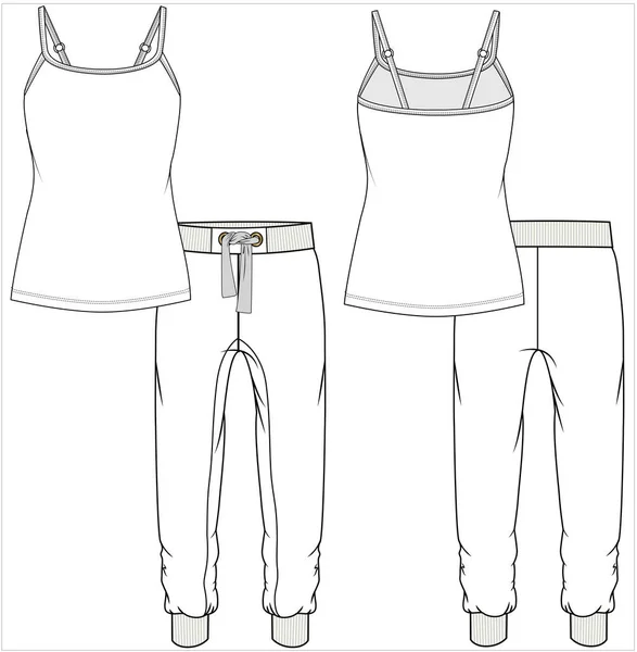 Mujer Cami Joggers Nightwear Conjunto Archivo Vectorial Editable Vista Frontal — Vector de stock