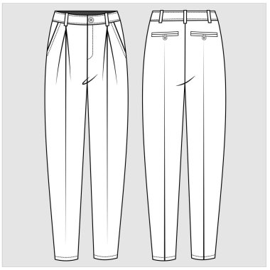 Düzenlenebilir vektördeki kadın pantolonlarının ön ve arka görünümü