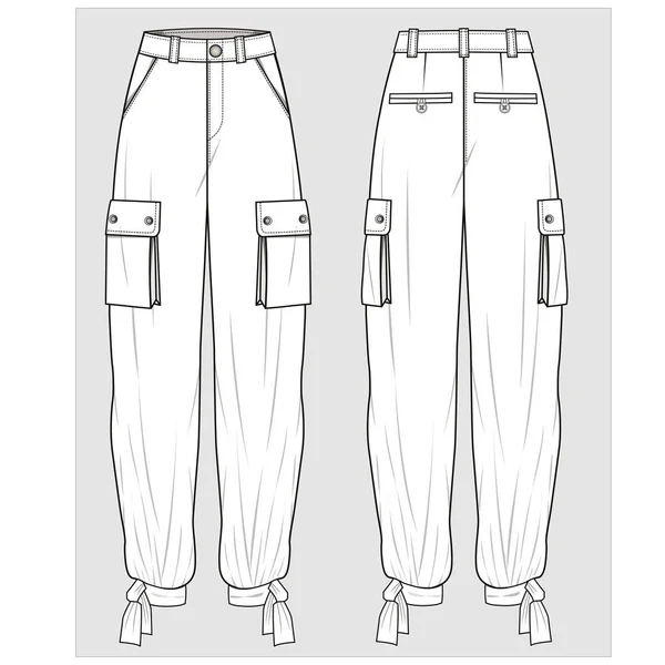 Vista Frontal Trasera Los Pantalones Mujer Vector Editable — Vector de stock