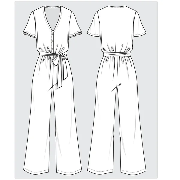 stock vector Front and back view of  women jumpsuit    in editable vector