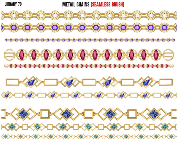 Elmas ve zirkon kaplı parlak metal zincirler.
