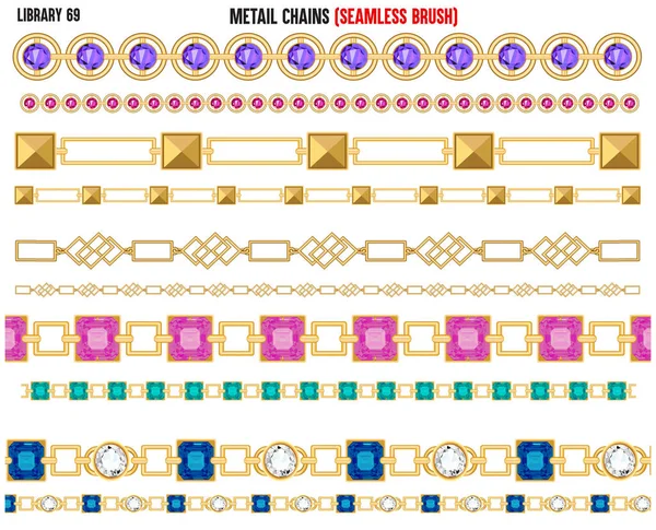 Elmas ve zirkon kaplı parlak metal zincirler.