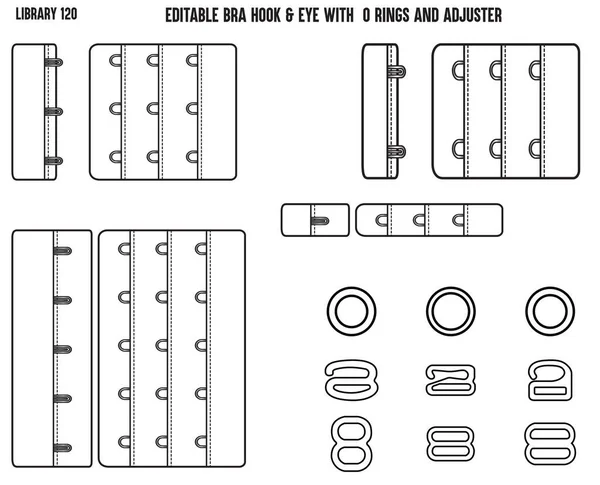 stock vector set of hook and eye and o rings adjuster and removable clasps