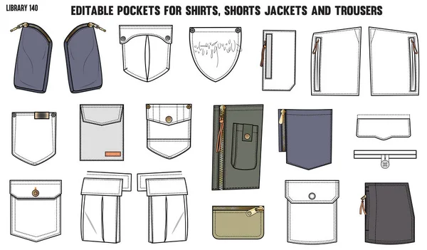 羊毛衫 夹克和夹克的一套不同类型的口袋 免版税图库矢量图片