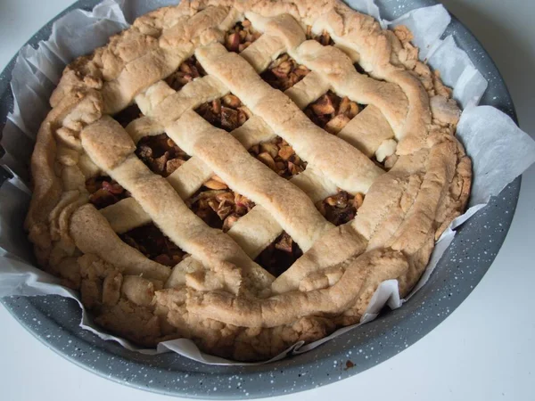 Söt Hemlagad Traditionell Linzer Torte Med Äpplen — Stockfoto