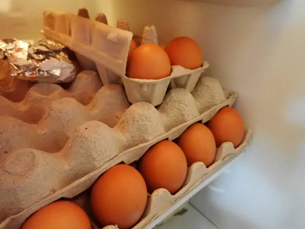 Detalhe Dos Ovos Estocados Uma Geladeira Imagem De Stock