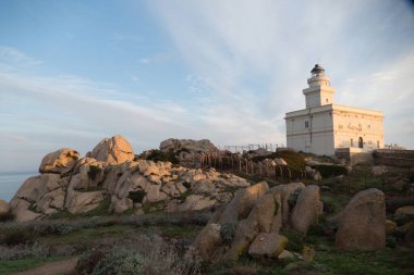 old lighthouse building at capo testa in sardinia