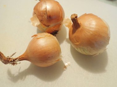 detail of onion on a cutting board in kitchen