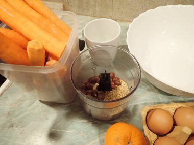 homemade cooking of a carrot cake in kitchen