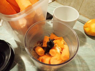 homemade cooking of a carrot cake in kitchen