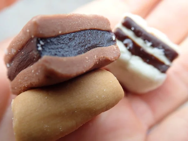 Süßholzbonbons Mit Farbiger Zuckerschicht Der Hand — Stockfoto