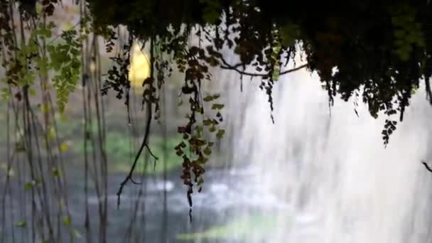 令人惊奇的洞穴瀑布落在安塔利亚火鸡的渡河上 — 图库视频影像