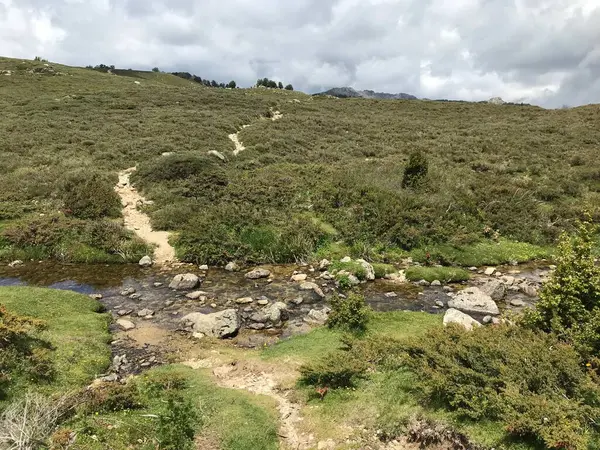 stock image hiking the beautiful challenging GR20 trail in corsica island france