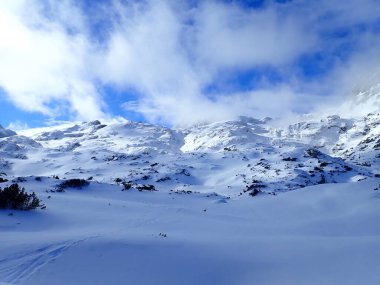 Avustralya 'da kışın güzel karlı dachstein dağları
