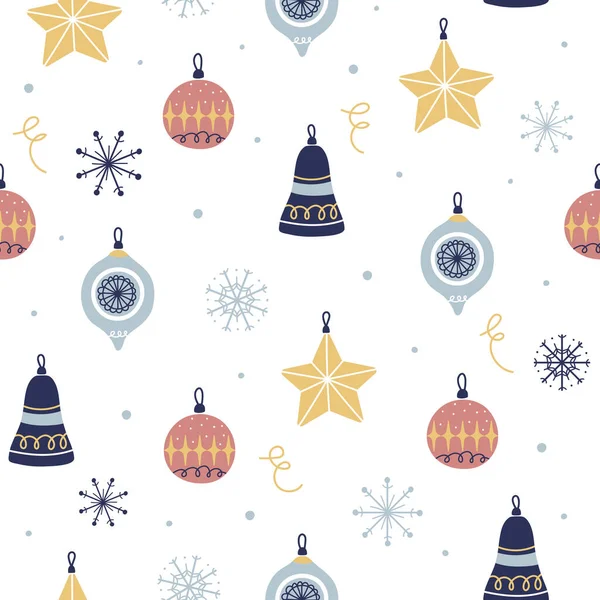 Kerst Naadloos Patroon Met Ballen Bauble Sneeuwvlok Witte Achtergrond Perfect — Stockvector