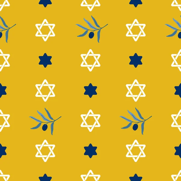 Chanukka Nahtloses Muster Jüdischer Feiertag Mit Davidstern Und Olivenzweig — Stockvektor