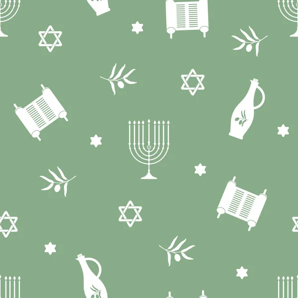 Glückliche Chanukka Nahtlose Muster Jüdischer Feiertag Mit Menora Tora Olivenöl — Stockvektor