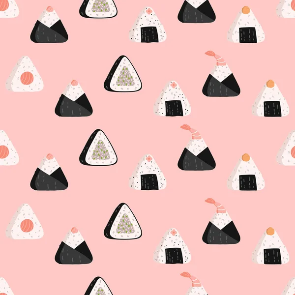 Geleneksel Japon onigiri pürüzsüz deseni. El çizimi çizimi. Kumaş, ev yapımı tekstil, ambalaj kağıdı tasarımı