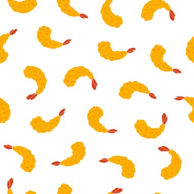 Lezzetli tempura Japon kızarmış karides pürüzsüz deseni. Tekstil veya ambalaj kağıdı için tasarım