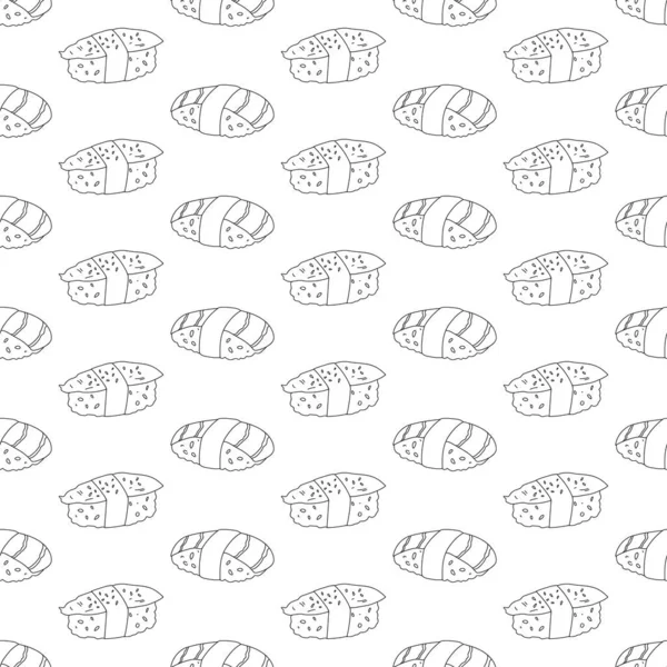 El çizimi siyah ve beyaz, kusursuz suşi deseni. Japon yemekleriyle basit tasarım.