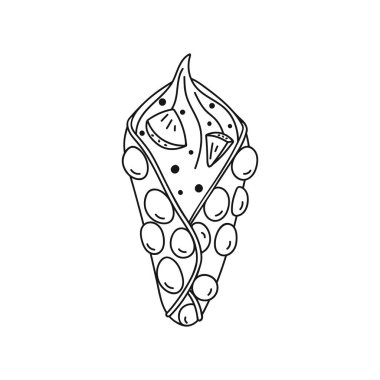 Dondurmalı ve meyveli yumurtalı waffle. Hong Kong sokak yemeği. Vektör illüstrasyonu