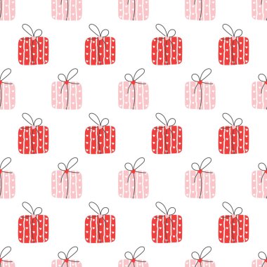 Gift boxes with hearts seamless pattern. Romantic St. Valentines day design