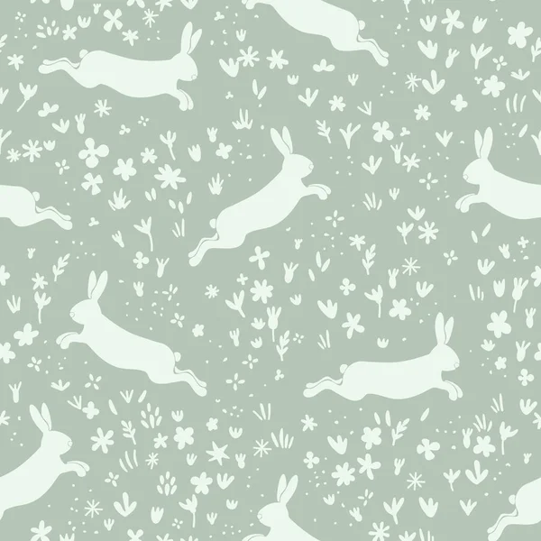 stock vector Rabbit silhouette and little flowers in pastel colors. Seamless pattern for fabric, home textile, wrapping paper, Easter decoration