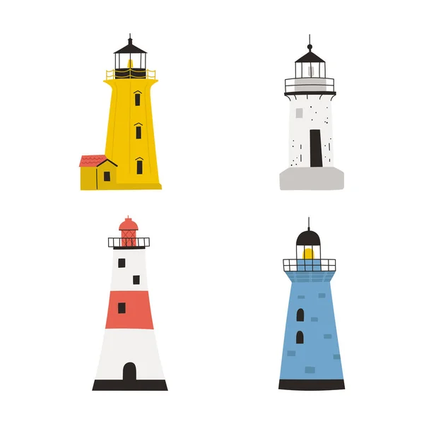 白地に隔離された手描きの灯台のベクトルセット — ストックベクタ
