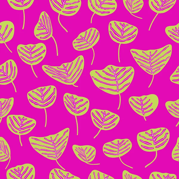 Bright Seamless Pattern Exotic Leaves Pink Background Summer Design Fabric — Stock Vector