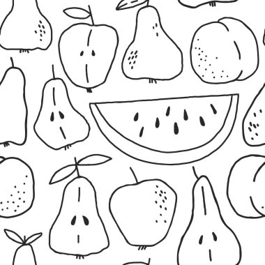 Basit karalama stili meyvesiz desen. El çizimi tek renkli arkaplan