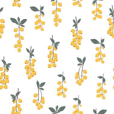 Dalların üzerinde duranta erekta meyvesi olan kusursuz bir desen. Beyaz arka planda taze dekoratif meyveler ve yapraklar. Duvar kağıdı, baskı, ambalaj kağıdı, kumaş için tasarım
