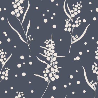 Hand drawn monochrome wattle branch seamless pattern. Australian native flower. Design for fabric, home textile, wrapping paper, cover clipart