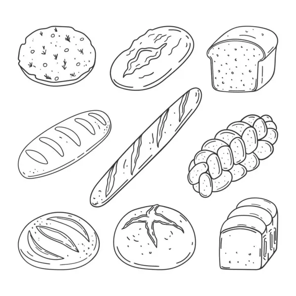 Ekmeğin siyah beyaz çizilmiş hali. Beyaz arkaplanda izole edilmiş basit bir illüstrasyon. Etiket, menü ve fırın için tasarım ögeleri