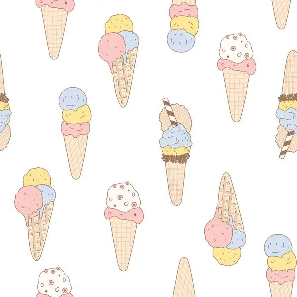 Бесшовный Узор Различными Видами Мороженого Стиле Ретро Ручной Рисунок Пищевых Стоковая Иллюстрация