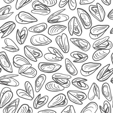 Minimalist kusursuz midye deseni. Kumaş, tekstil ve ambalaj kağıtları için el yapımı deniz ürünleri tasarımı