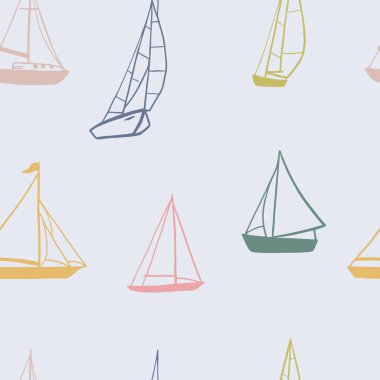 Elle çizilmiş yelkenli gemilerle kusursuz bir model. Renkli basit yelkenliler