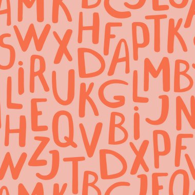 Elle çizilmiş harflerle tek renkli, pürüzsüz desen. Çocuk baskısı, okul, tipografi geçmişi için tasarım