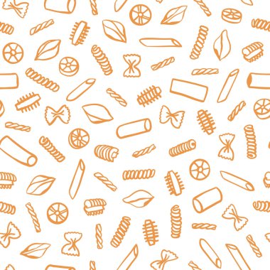 Elle çizilmiş makarna varyasyonları kusursuz. Tekstil, kumaş ve ambalaj kağıtları için farklı İtalyan makarna tasarımı.